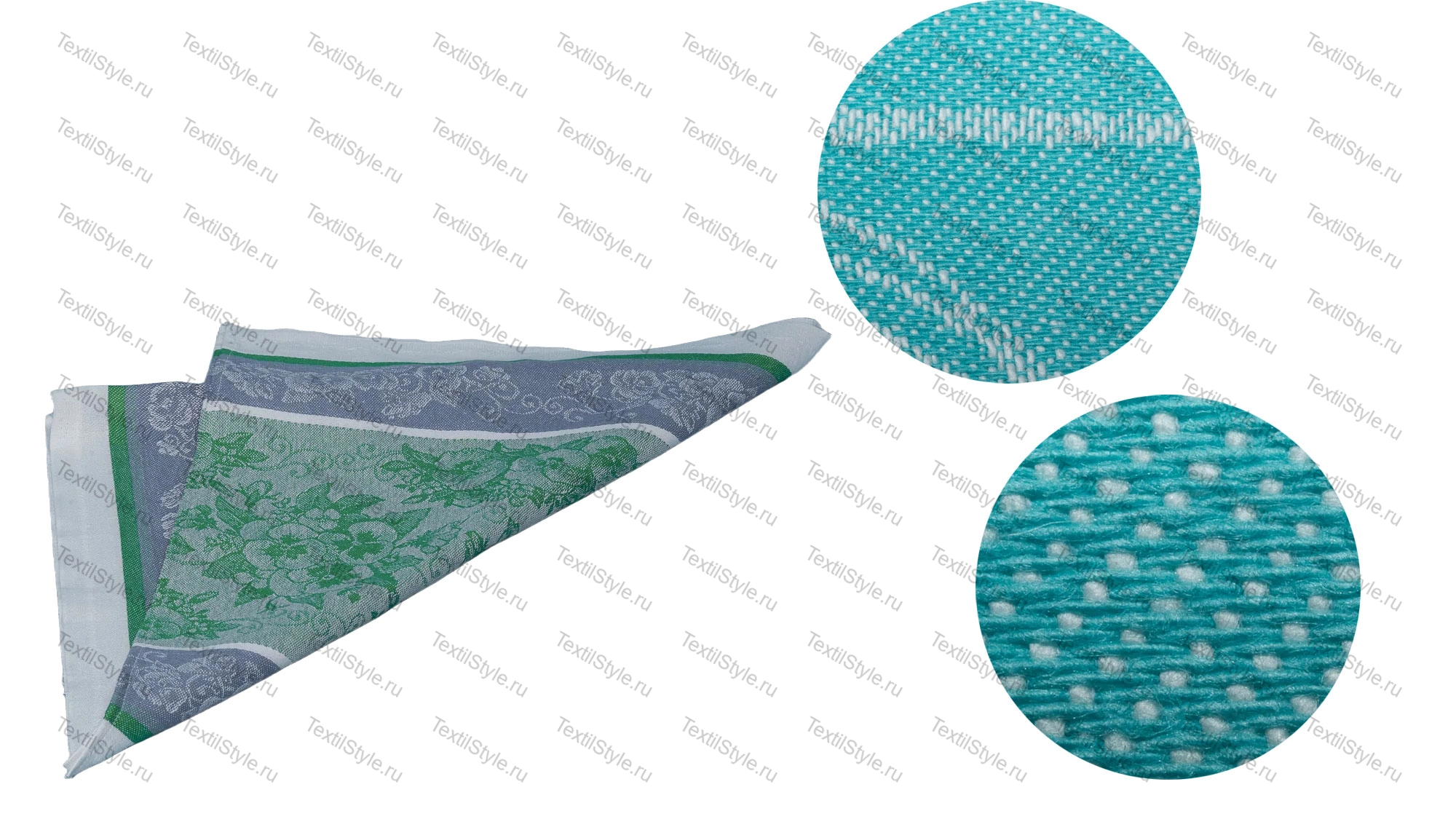 Фото полульняного полотенца вместе с фото увеличенной структуры ткани этого полотенца